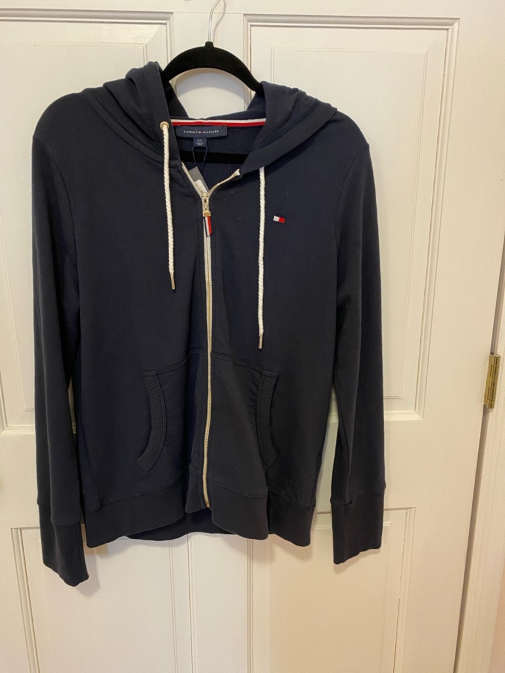 Tommy Hilfiger Navy Zip Hoodie with White Drawcords